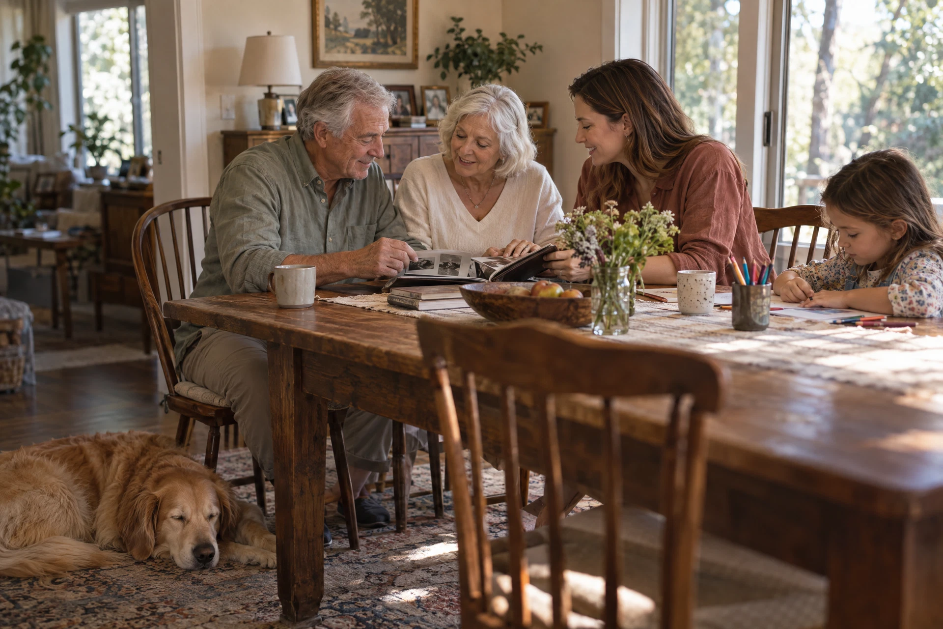 Three generations of a family discussing the everyday things they care about.
